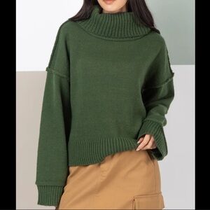 Oversized Green Turtleneck Sweater